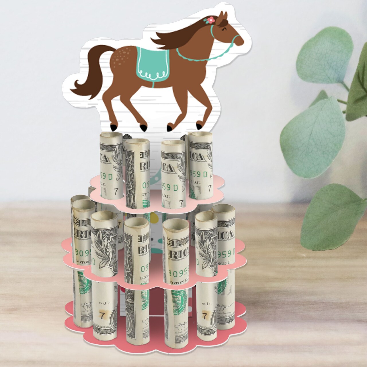 Big Dot of Happiness Run Wild Horses - DIY Pony Birthday Party Money Holder Gift - Cash Cake